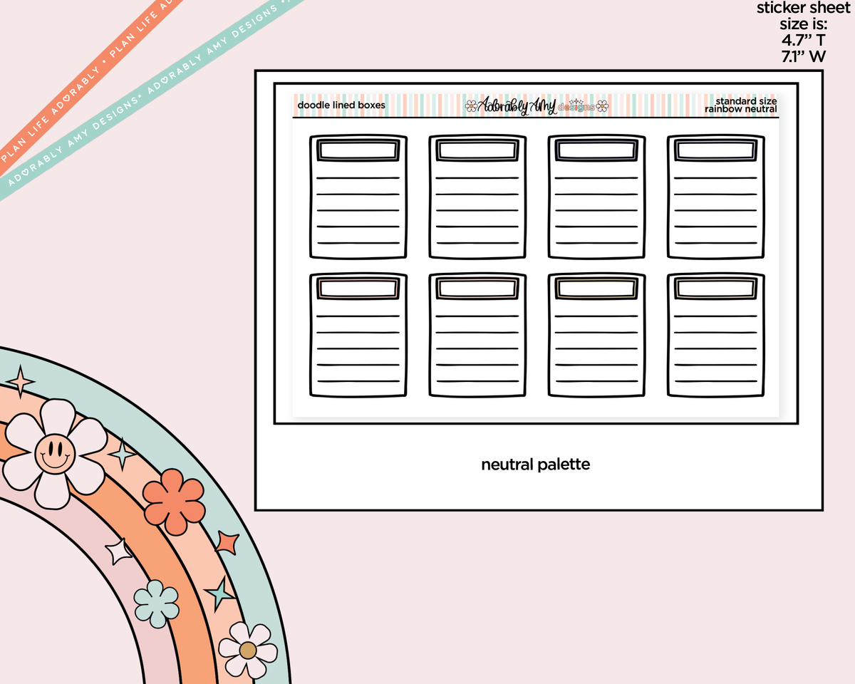 Rainbow Doodle Lined Boxes Standard Size Planner Stickers - Adorably Amy Designs