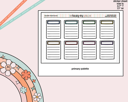Rainbow Doodle Lined Boxes Standard Size Planner Stickers - Adorably Amy Designs