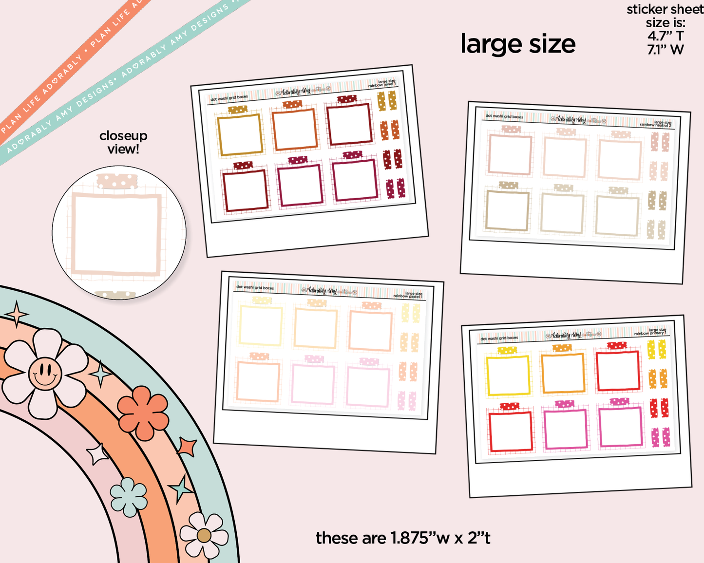 Rainbow Doodled Dot Washi Grid Boxes Boxes Large/Jumbo Size Planner Stickers