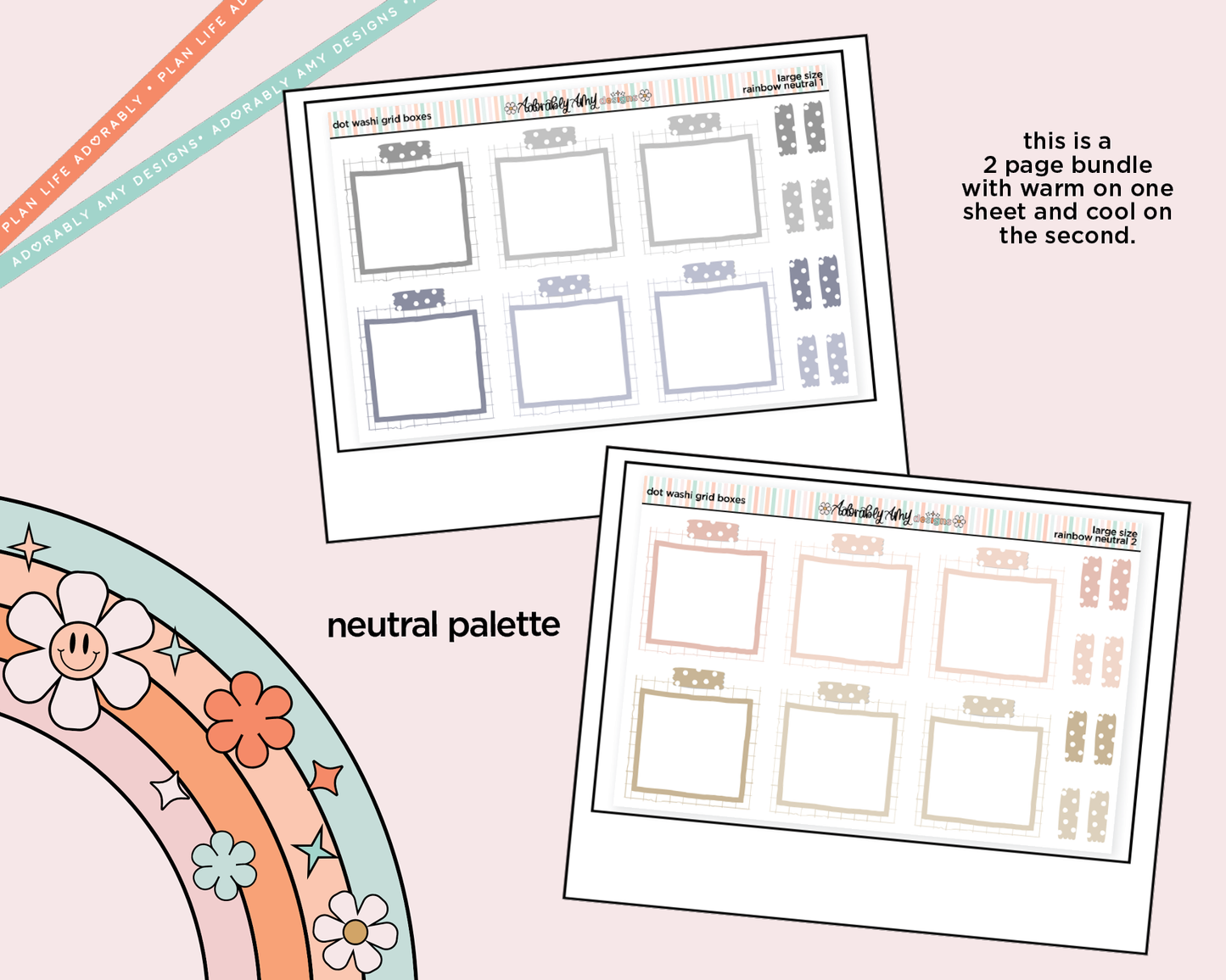 Rainbow Doodled Dot Washi Grid Boxes Boxes Large/Jumbo Size Planner Stickers