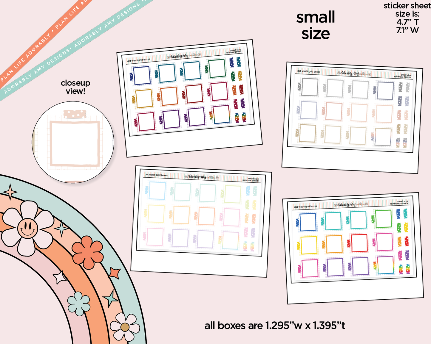 Rainbow Doodled Dot Washi Grid Boxes Small Size Planner Stickers