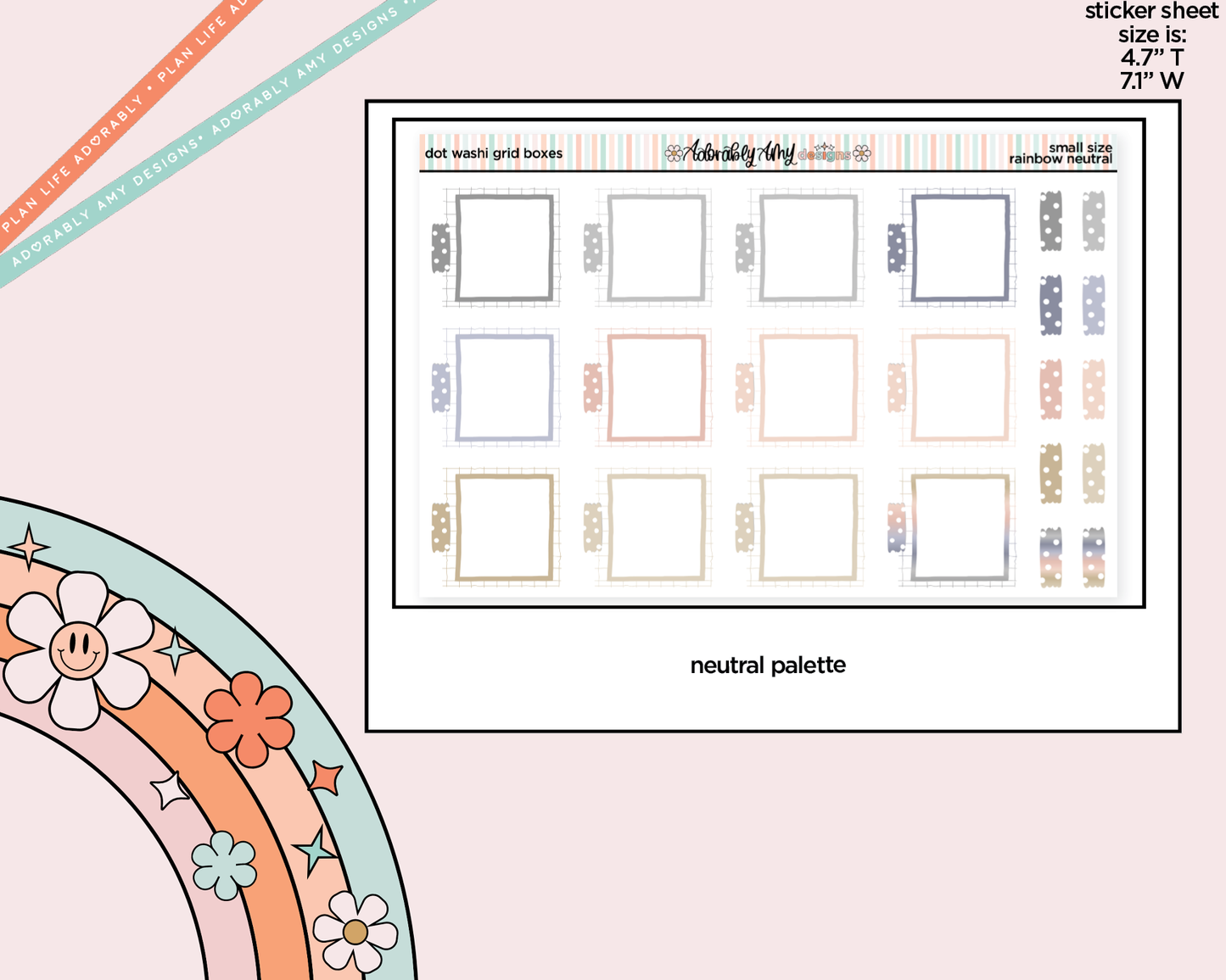 Rainbow Doodled Dot Washi Grid Boxes Small Size Planner Stickers