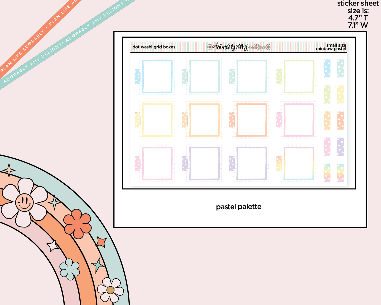Rainbow Doodled Dot Washi Grid Boxes Small Size Planner Stickers