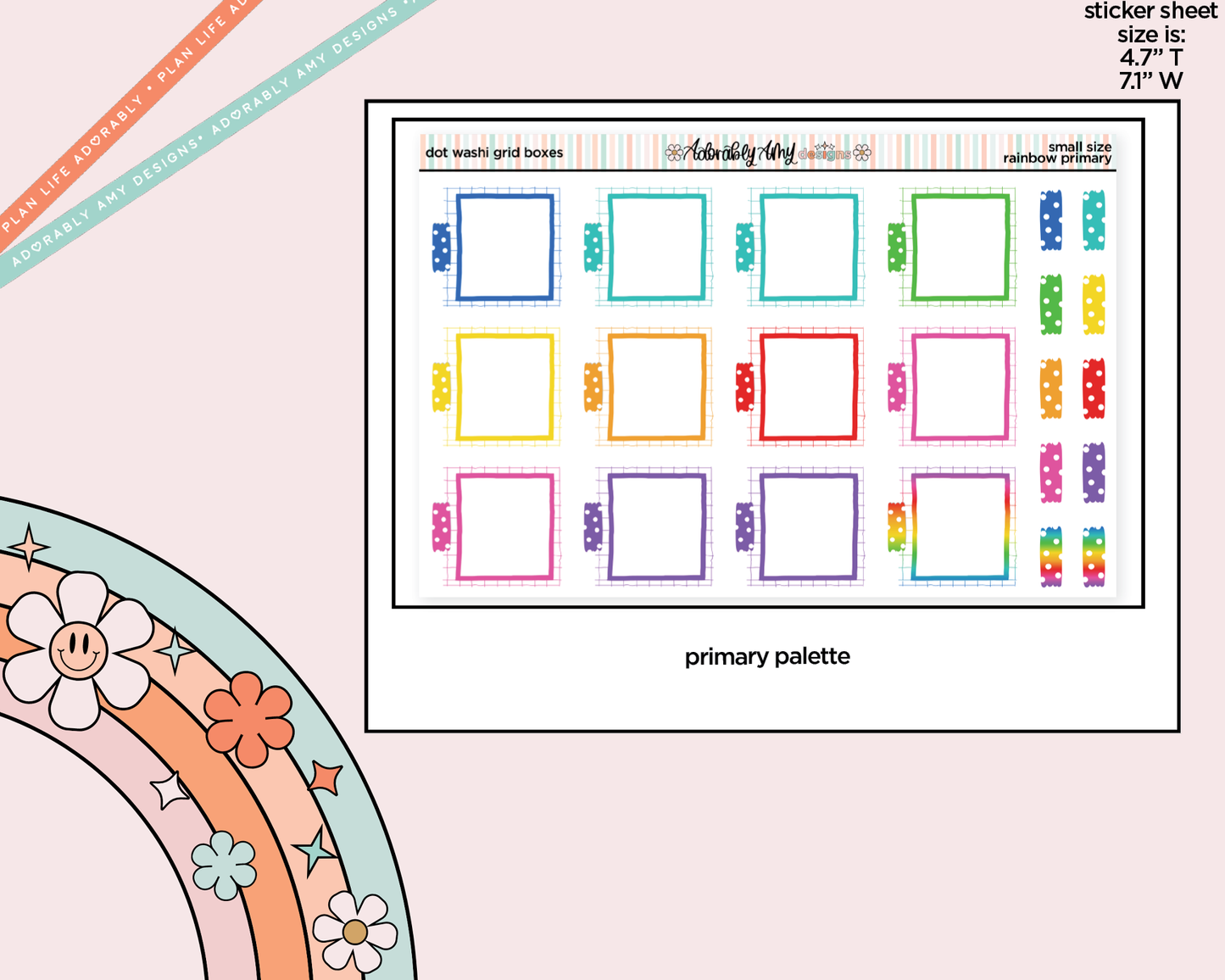 Rainbow Doodled Dot Washi Grid Boxes Small Size Planner Stickers