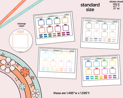 Rainbow Doodled Dot Washi Grid Boxes Standard Size Planner Stickers