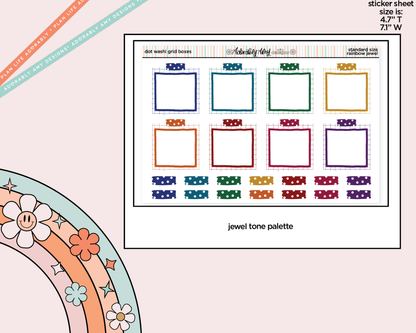 Rainbow Doodled Dot Washi Grid Boxes Standard Size Planner Stickers