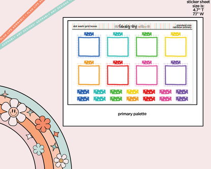 Rainbow Doodled Dot Washi Grid Boxes Standard Size Planner Stickers
