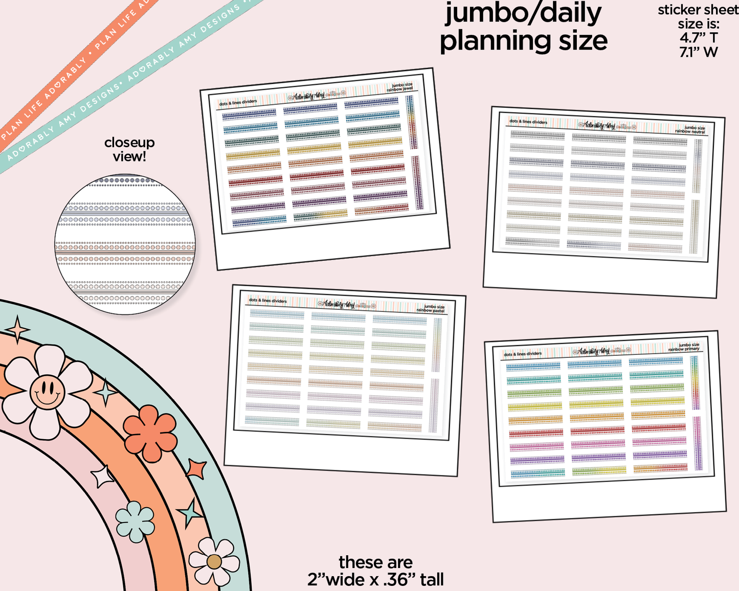 Rainbow Dots & Lines Dividers Large/Jumbo Stickers for any Planner or Insert