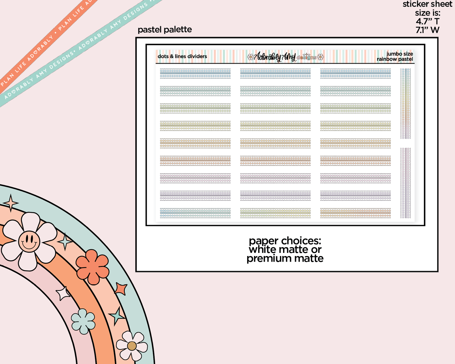 Rainbow Dots & Lines Dividers Large/Jumbo Stickers for any Planner or Insert