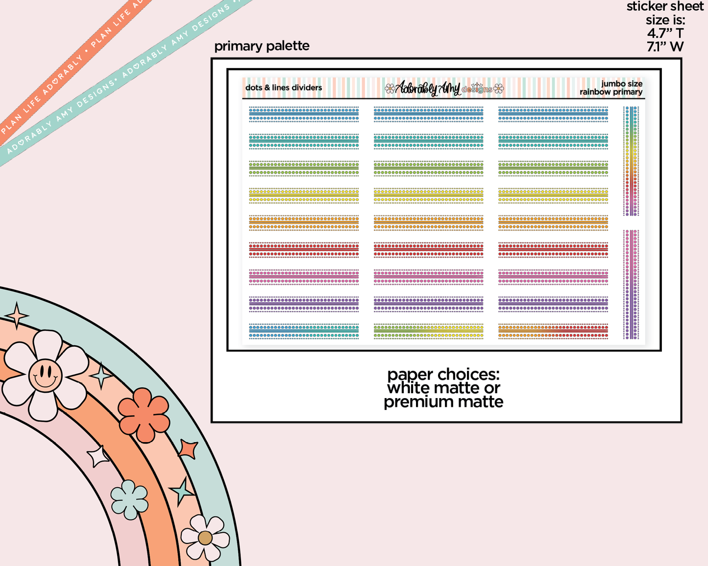 Rainbow Dots & Lines Dividers Large/Jumbo Stickers for any Planner or Insert