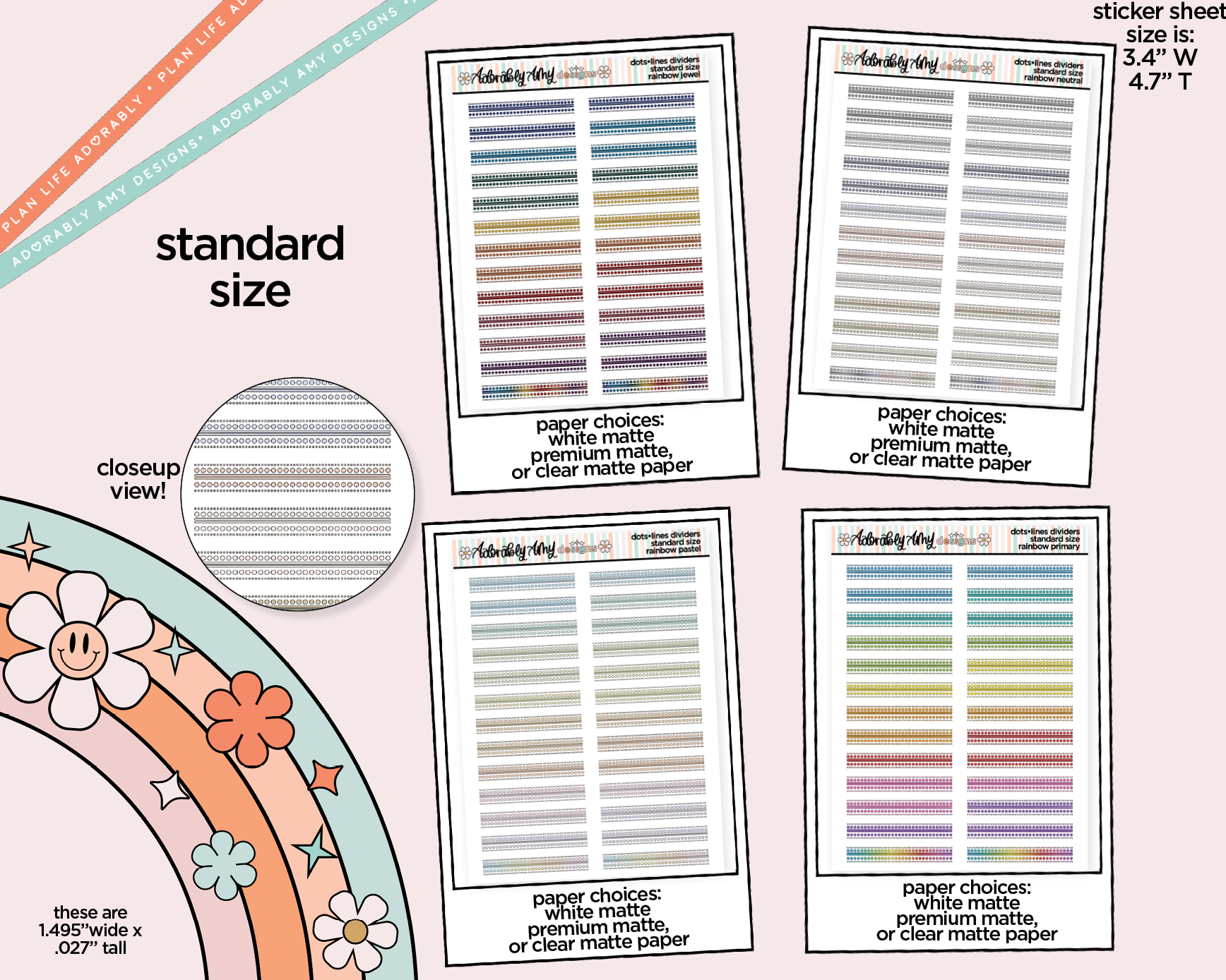 Line Divider Sizes Rainbow Dots & Lines Dividers Standard Size Stickers for any Planner o ...