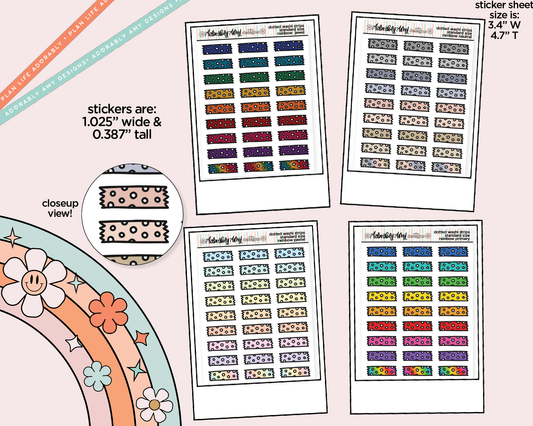 Rainbow Doodled Dotted Washi Strips Standard Size Stickers for any Planner or Insert - Adorably Amy Designs