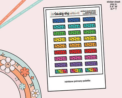 Rainbow Doodled Dotted Washi Strips Standard Size Stickers for any Planner or Insert - Adorably Amy Designs