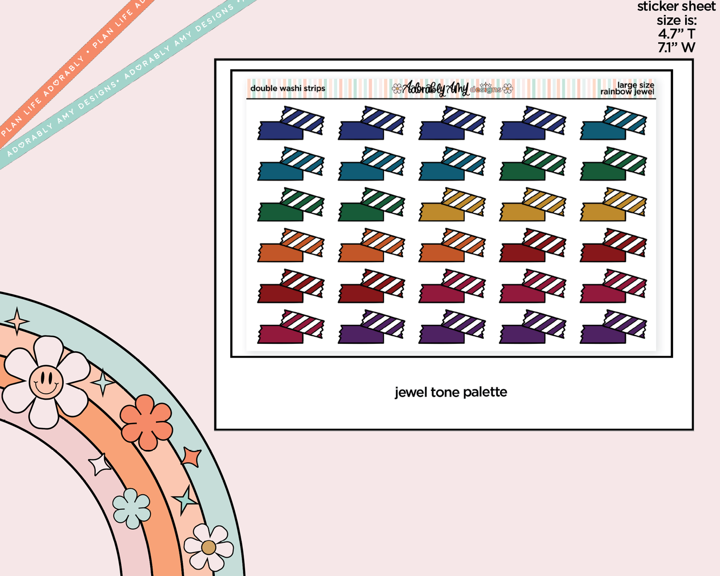 Rainbow Doodle Double Washi Strips Large/Jumbo Size Stickers for any Planner or Insert - Adorably Amy Designs