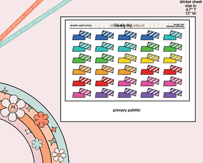 Rainbow Doodle Double Washi Strips Large/Jumbo Size Stickers for any Planner or Insert - Adorably Amy Designs