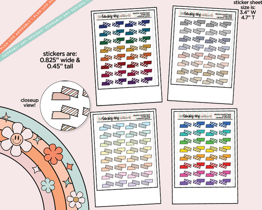 Rainbow Doodled Double Washi Strips Small Size Planner Stickers for Any Planner - Adorably Amy Designs