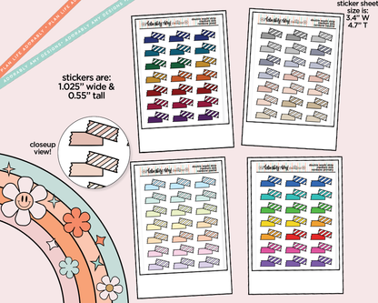 Rainbow Doodled Double Washi Strips Standard Size Stickers for any Planner or Insert - Adorably Amy Designs