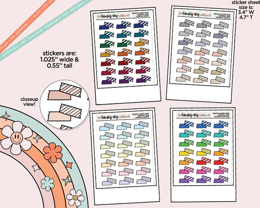 Rainbow Doodled Double Washi Strips Standard Size Stickers for any Planner or Insert - Adorably Amy Designs
