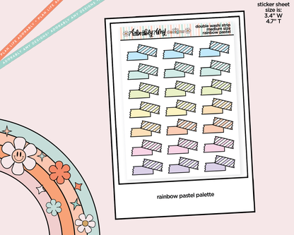 Rainbow Doodled Double Washi Strips Standard Size Stickers for any Planner or Insert - Adorably Amy Designs
