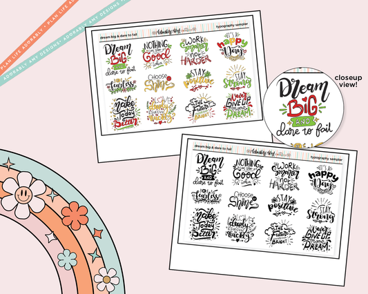 Dream Big & Dare to Fail Deco Typography Sampler Planner Stickers - Adorably Amy Designs