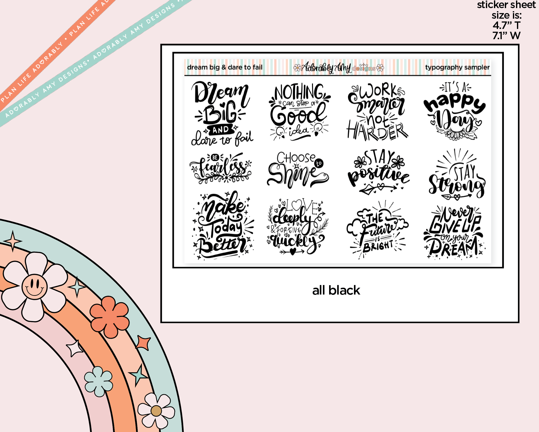 Dream Big & Dare to Fail Deco Typography Sampler Planner Stickers - Adorably Amy Designs
