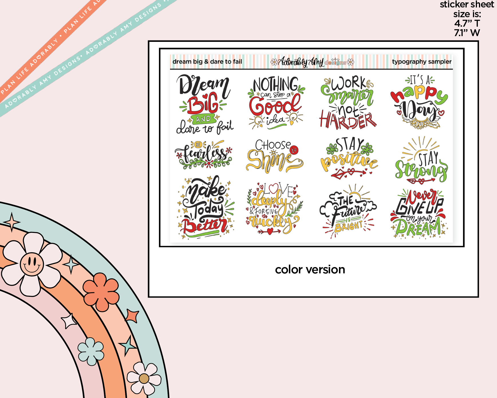 Dream Big & Dare to Fail Deco Typography Sampler Planner Stickers - Adorably Amy Designs
