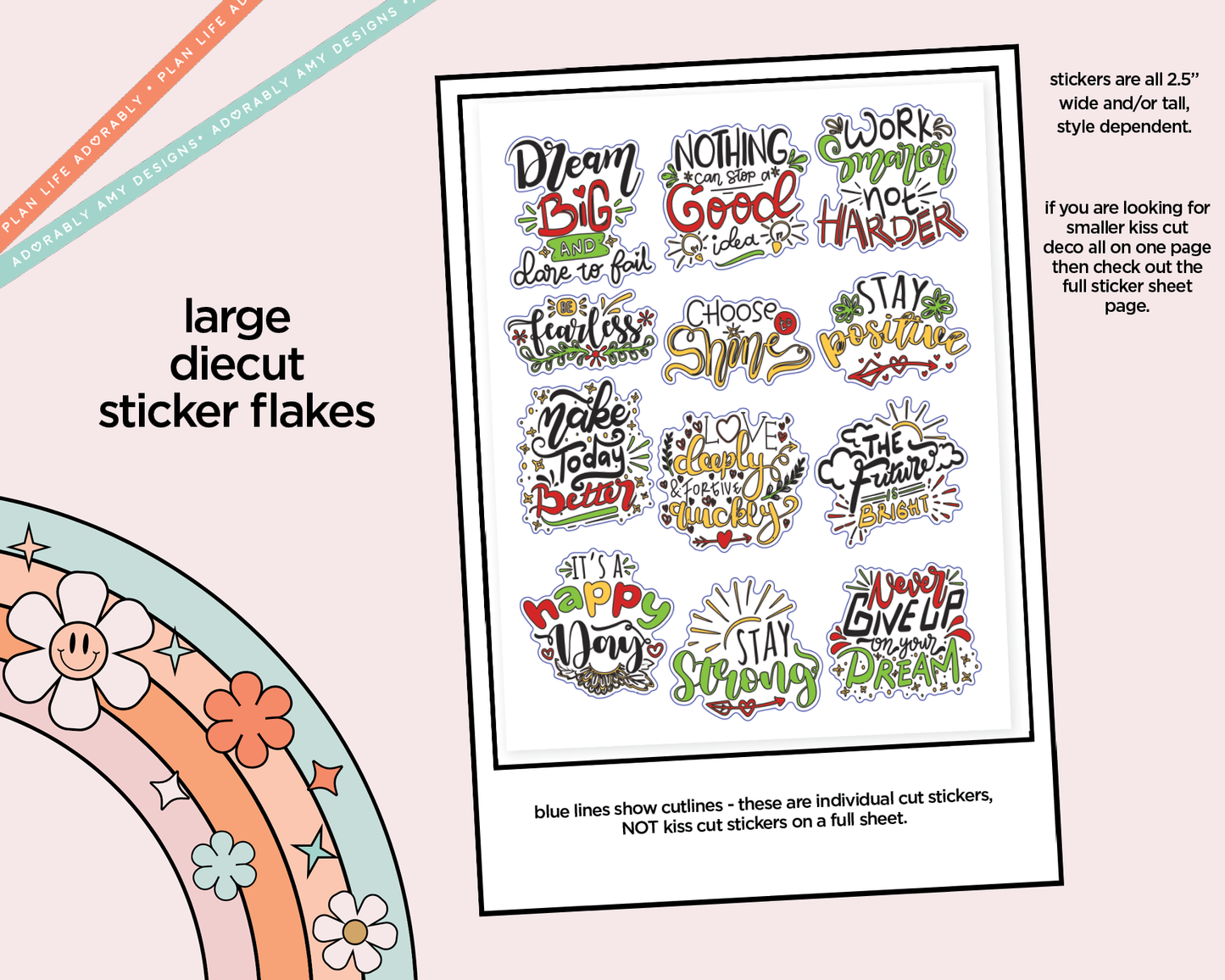 Dream Big & Dare to Fail Deco Typography Sampler Planner Stickers - Adorably Amy Designs