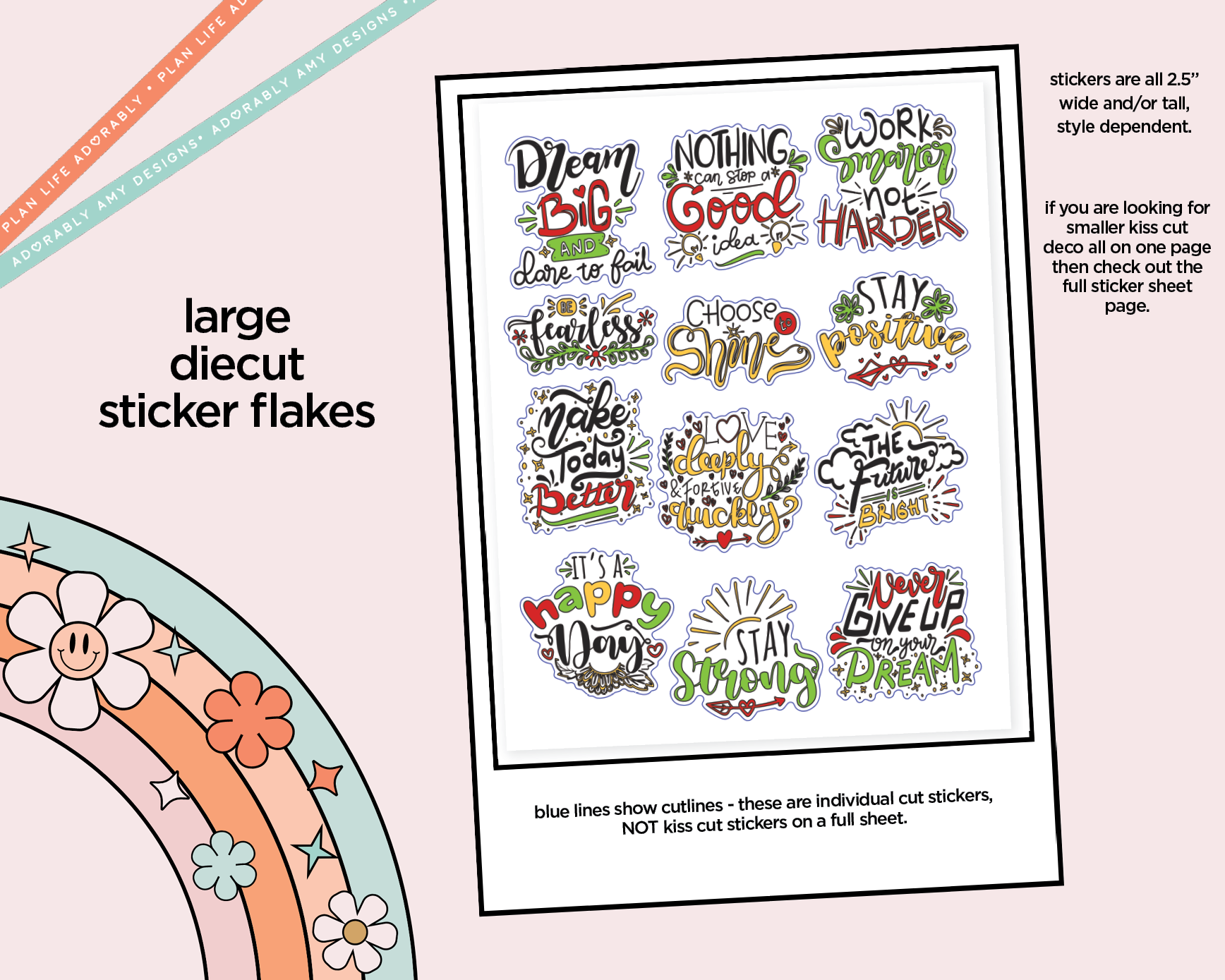 Dream Big & Dare to Fail Deco Typography Sampler Planner Stickers - Adorably Amy Designs
