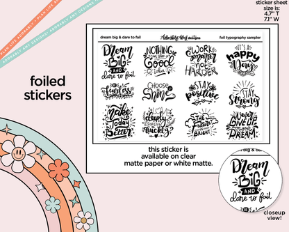 Foiled Dream Big & Dare to Fail Themed Deco Typography Sampler Planner Stickers - Adorably Amy Designs