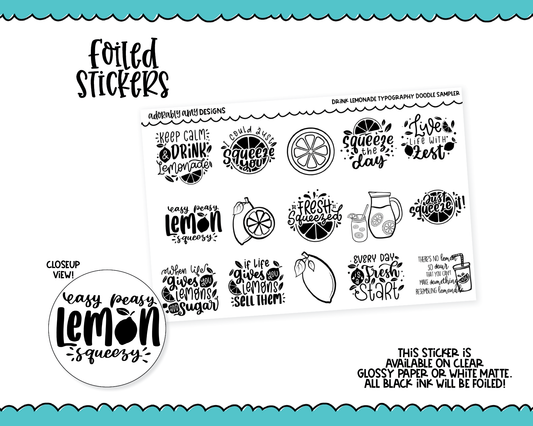 Foiled Drink Lemonade Doodled Typography Sampler Planner Stickers for any Planner or Insert