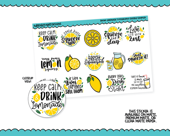 Drink Lemonade Doodled Typography Sampler Planner Stickers for any Planner or Insert