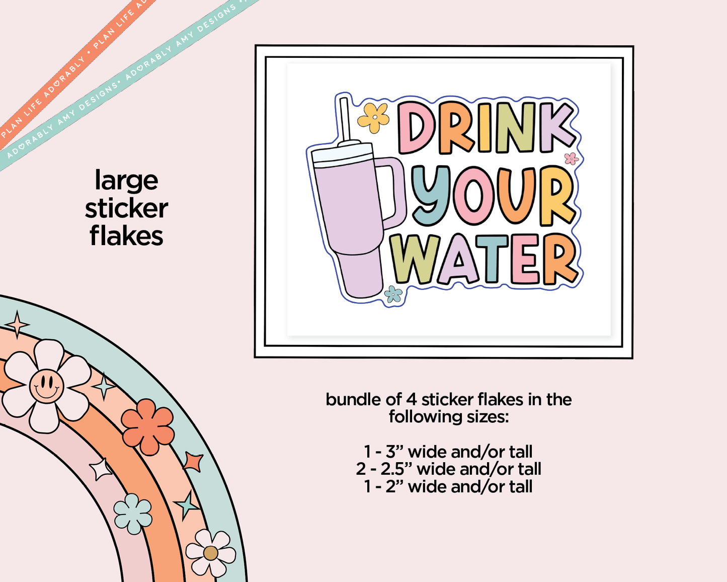 Drink Your Water Typography Sampler Planner Stickers for any Planner or Insert