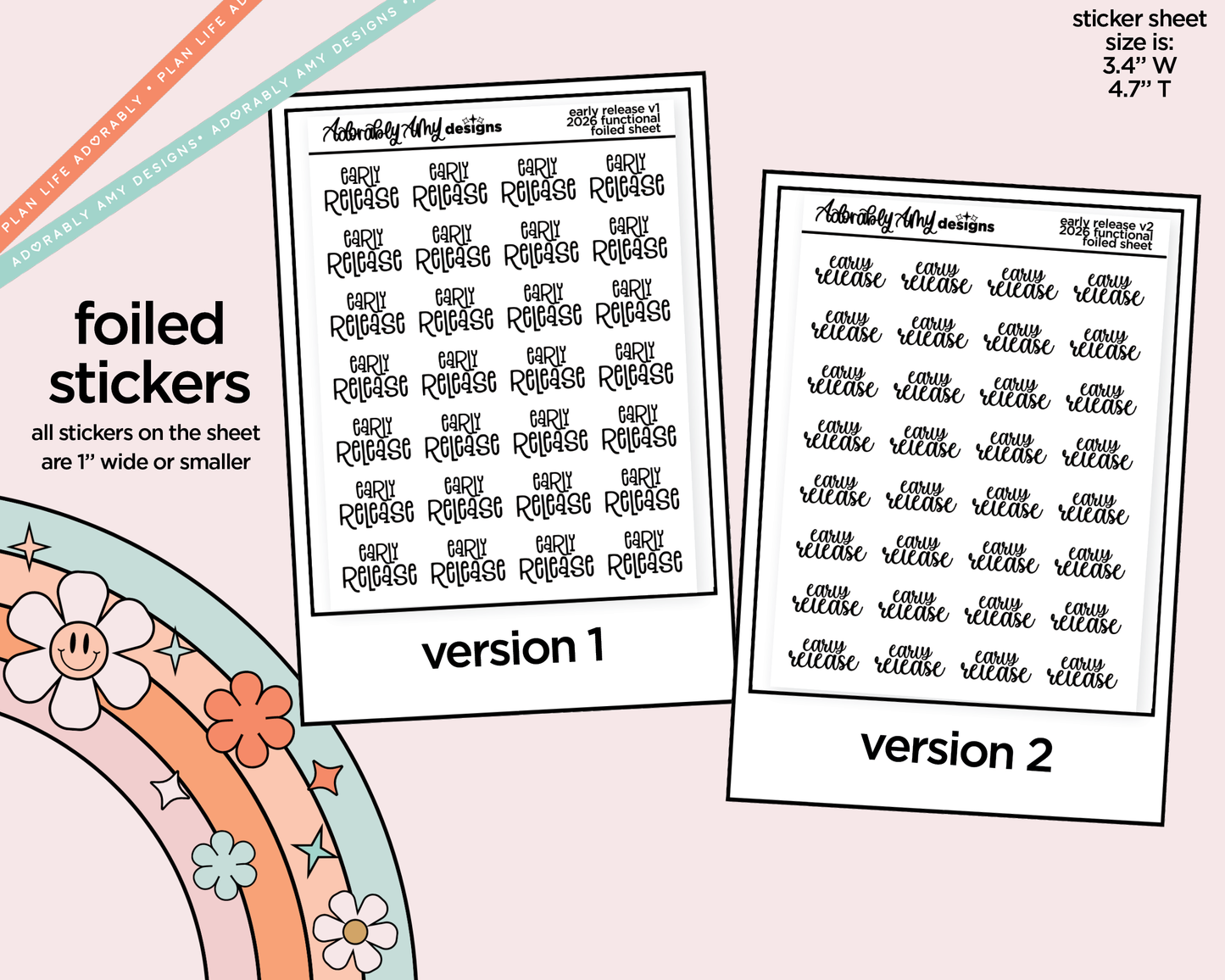 Foiled Early Release 2026 - 2 Versions Reminder Typography Planner Stickers