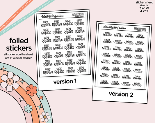 Foiled Early Release 2026 - 2 Versions Reminder Typography Planner Stickers - Adorably Amy Designs