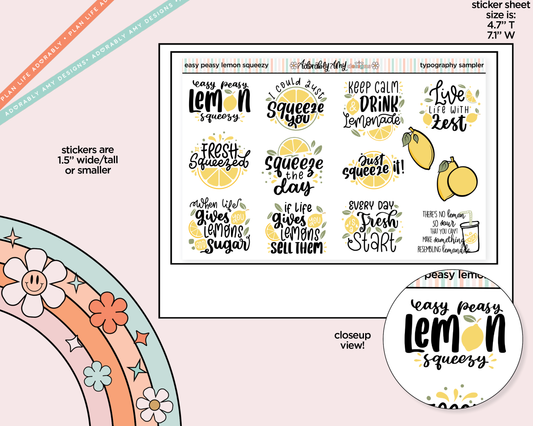 Easy Peasy Lemon Squeezy Deco Typography Sampler Planner Stickers - Adorably Amy Designs