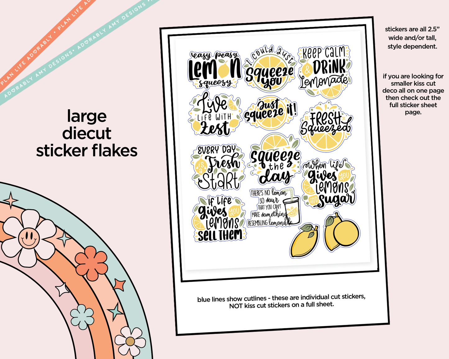 Easy Peasy Lemon Squeezy Deco Typography Sampler Planner Stickers