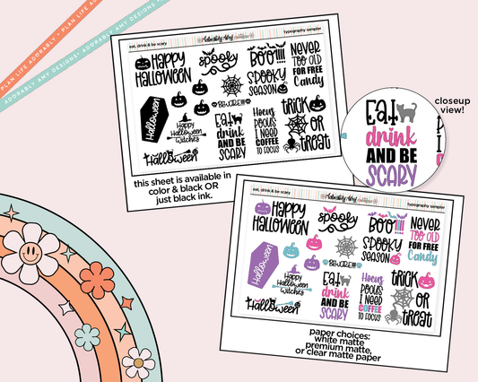 Eat, Drink and Be Scary Deco Typography Sampler Planner Stickers