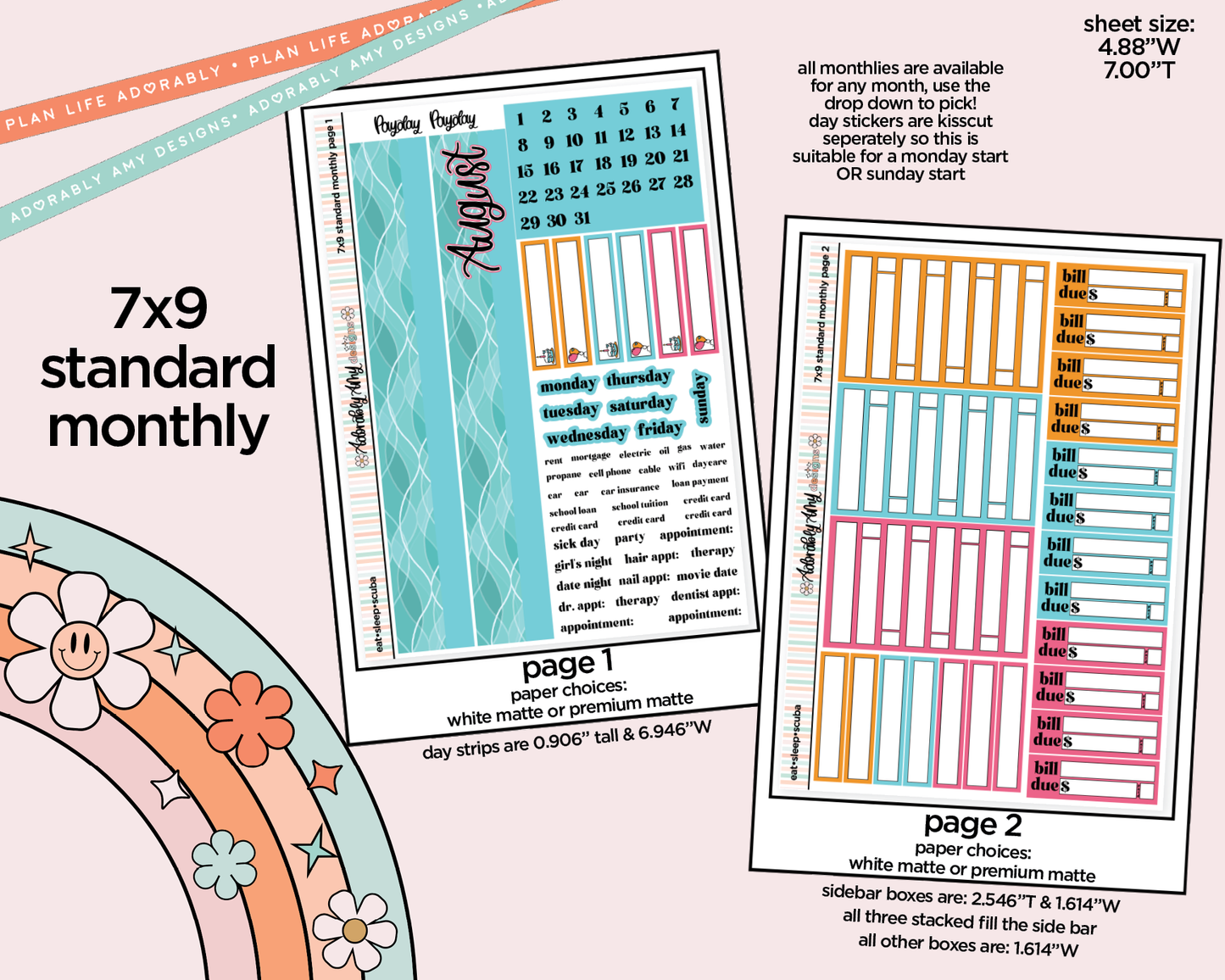 Standard 7x9 Monthly Pick Your Month Eat Sleep Scuba Planner Sticker Kit for some 7x9 Planners