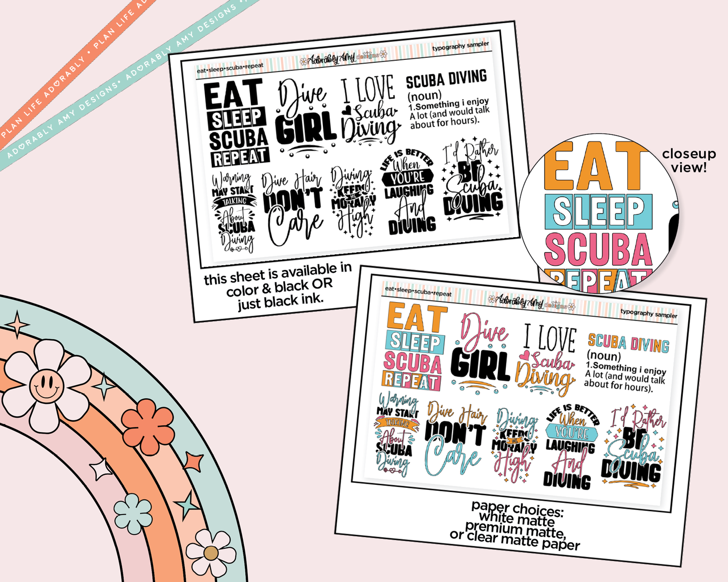 Eat Sleep Scuba Repeat Deco Typography Sampler Planner Stickers