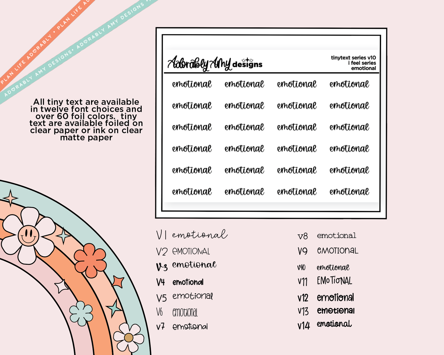 Foiled Tiny Text Series - Feelings Series - Emotional Checklist Size Planner Stickers for any Planner or Insert