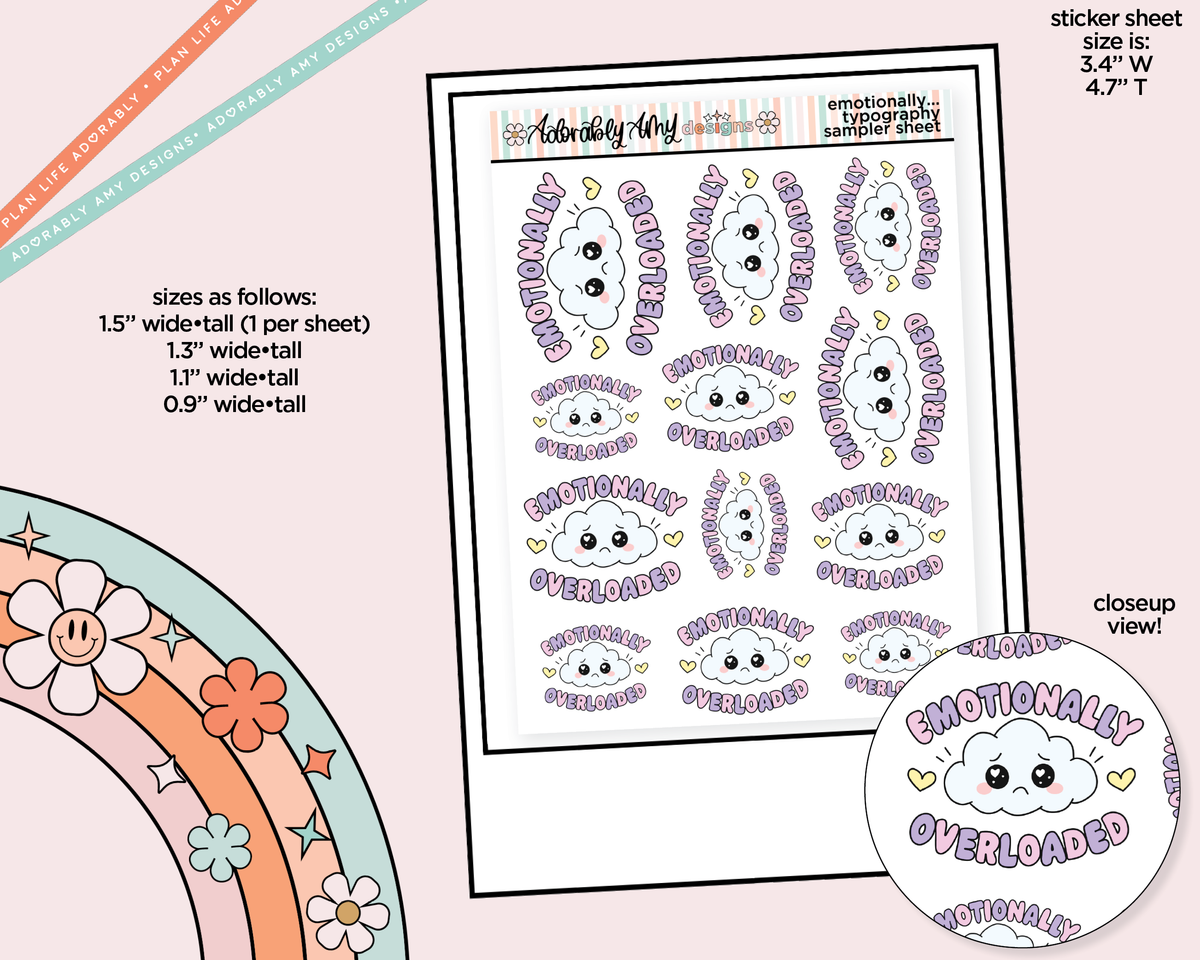 Emotionally Overloaded Typography Sampler Planner Stickers - Adorably Amy Designs