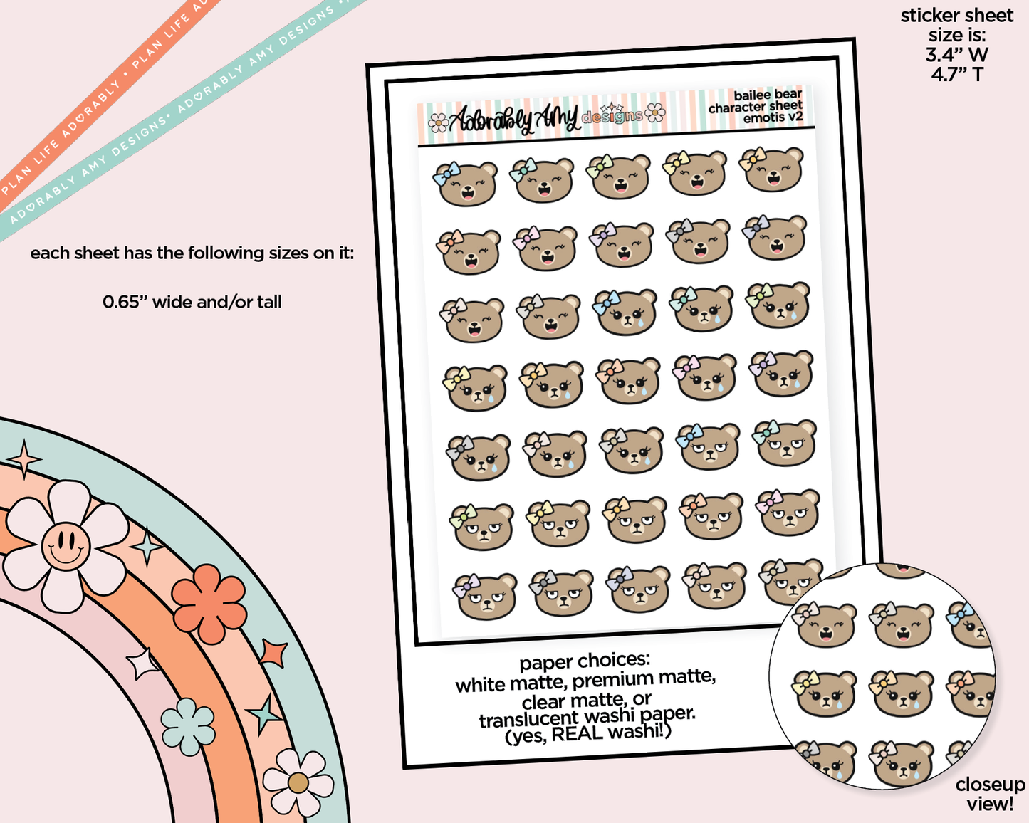 Bailee Bear Emotions V2 Decoration Character Planner Stickers