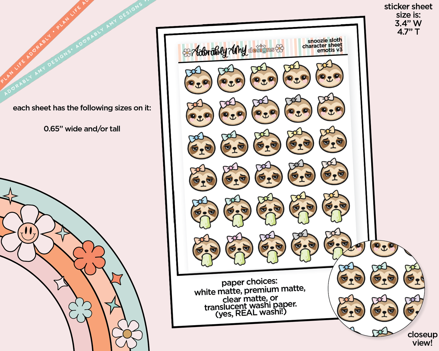 Snoozie Sloth Emotions V3 Decoration Character Planner Stickers
