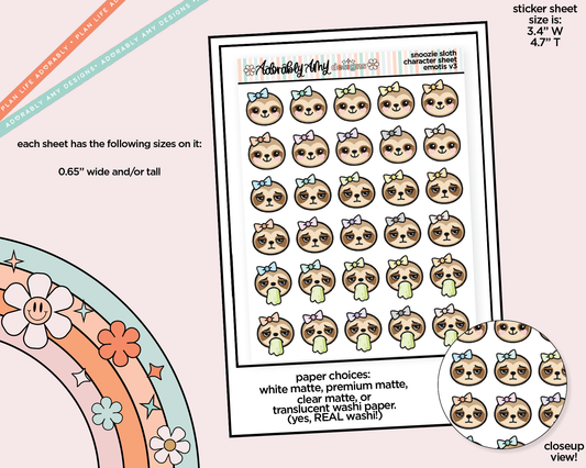 Snoozie Sloth Emotions V3 Decoration Character Planner Stickers