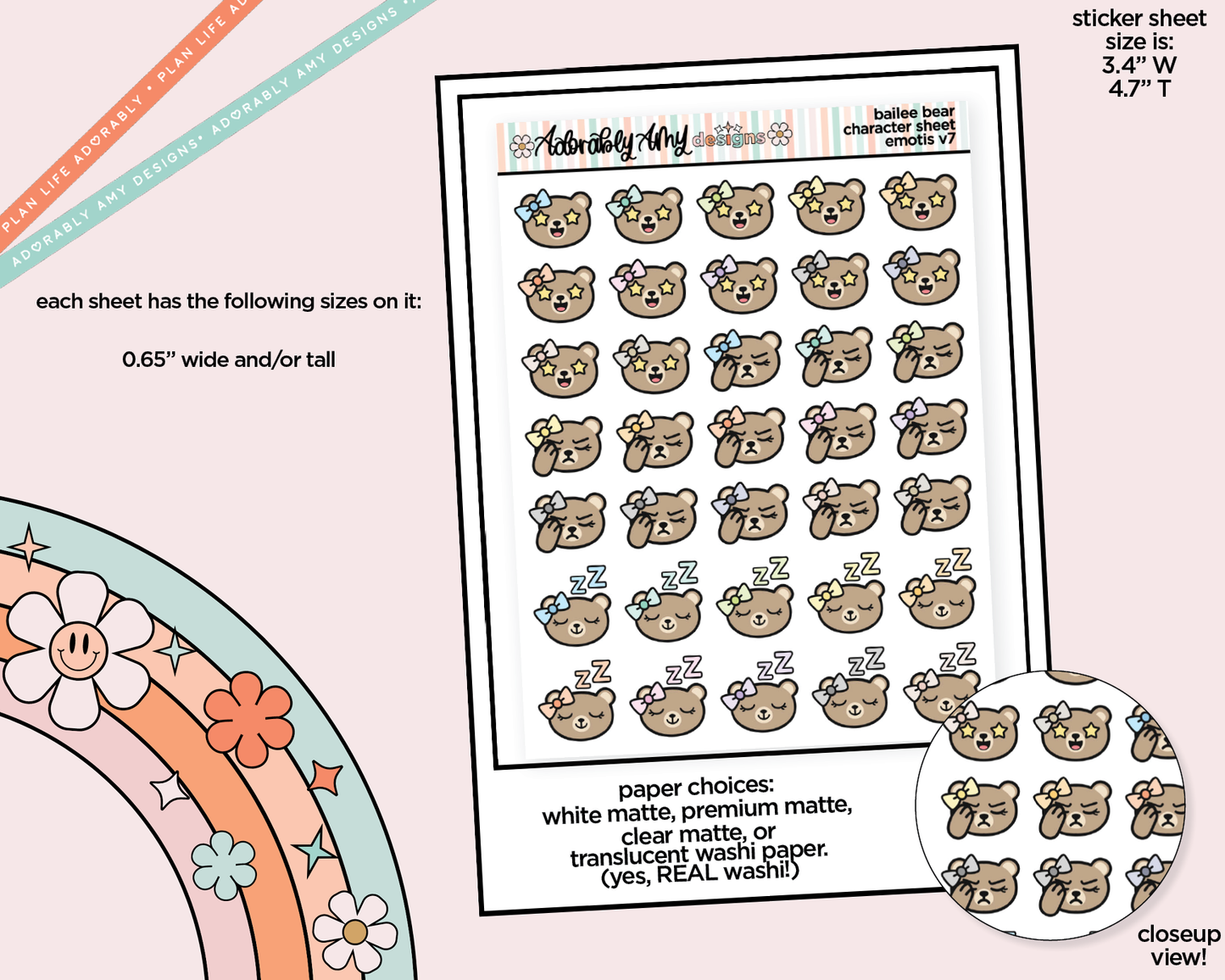 Bailee Bear Emotions V7 Decoration Character Planner Stickers