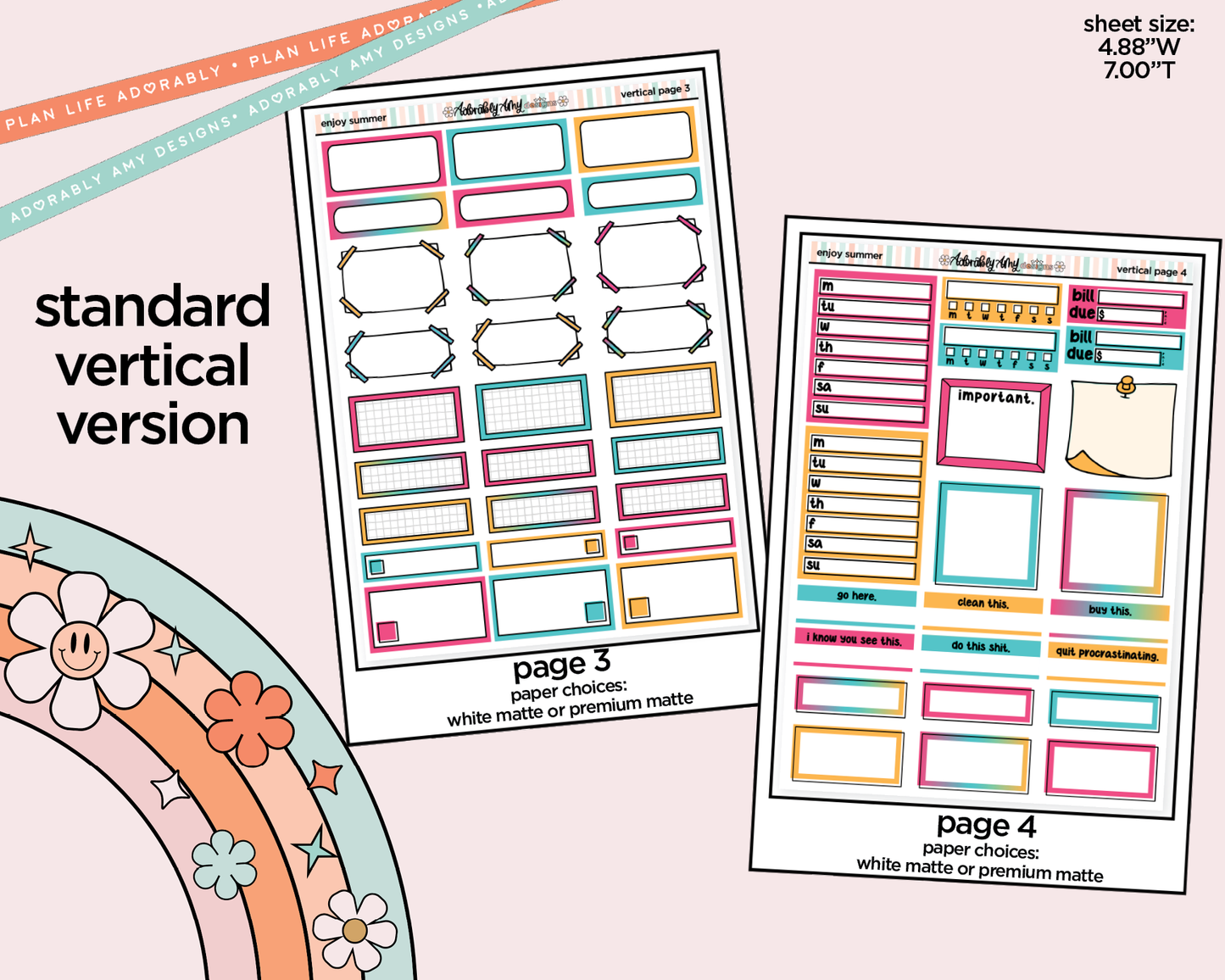 Vertical Enjoy Summer Weekly Sticker Kit for Vertical Standard Size Planners or Insert