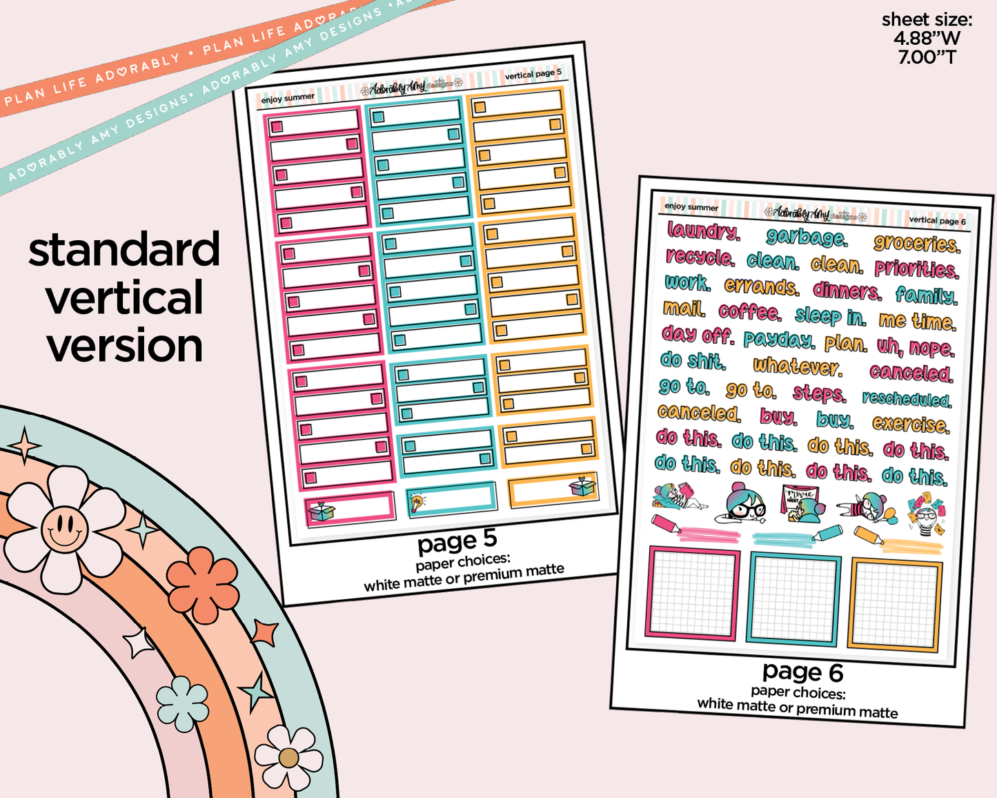 Vertical Enjoy Summer Weekly Sticker Kit for Vertical Standard Size Planners or Insert