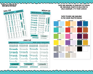 Rainbow or Black Errands Reminder Stickers - 8 Fonts -  Planner Stickers for any Planner or Insert