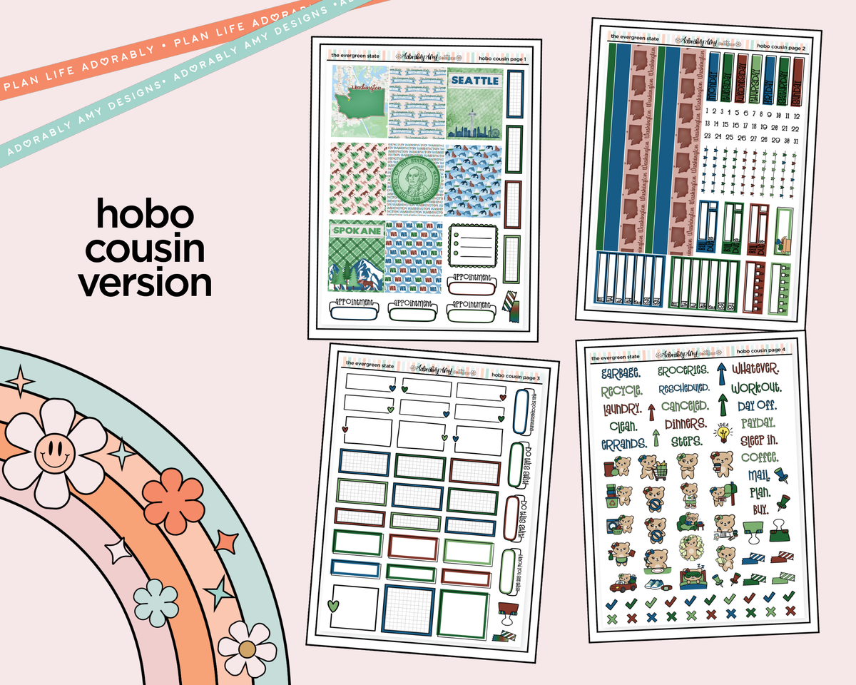 Hobonichi Cousin Weekly The Evergreen State Planner Sticker Kit for Hobo Cousin or Similar Planners - Adorably Amy Designs
