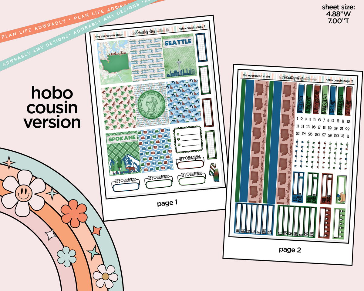 Hobonichi Cousin Weekly The Evergreen State Planner Sticker Kit for Hobo Cousin or Similar Planners - Adorably Amy Designs